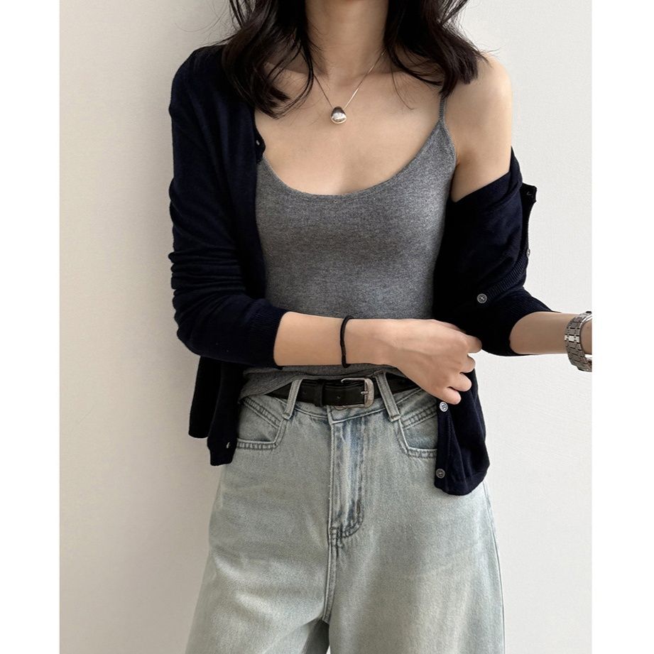 カットソー シンプル細紐キャミソール