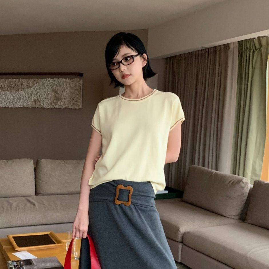 カットソー シンプル切替えラインカットソー