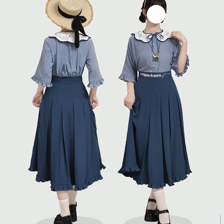 カットソー 花柄刺繍襟フリル袖カットソー
