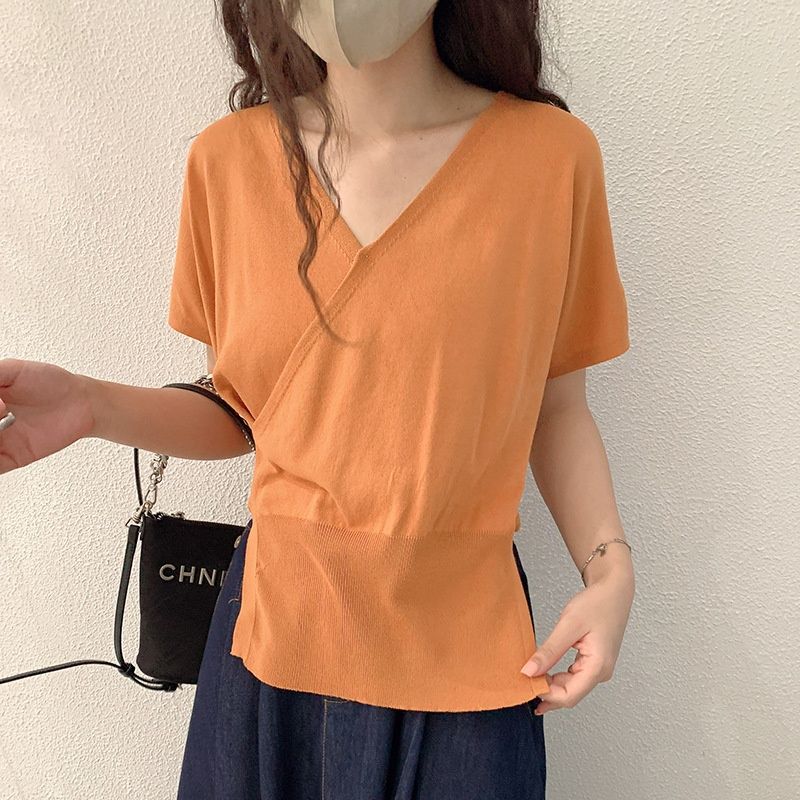 カットソー 優美なラップデザインVネックカットソー