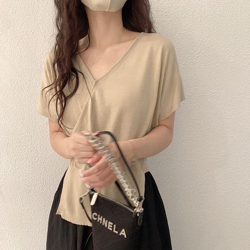カットソー 優美なラップデザインVネックカットソー