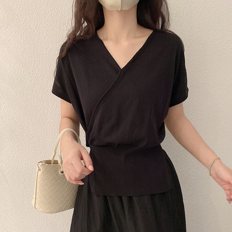 カットソー 優美なラップデザインVネックカットソー