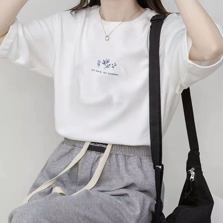 カットソー 植物モチーフ刺繍入り半袖カットソー