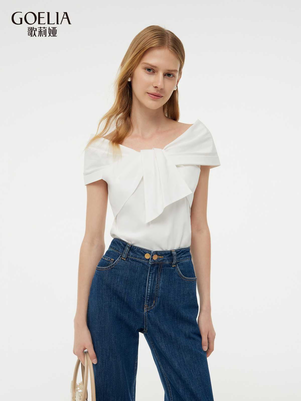 カットソー リボン飾り オフショルダー カットソー