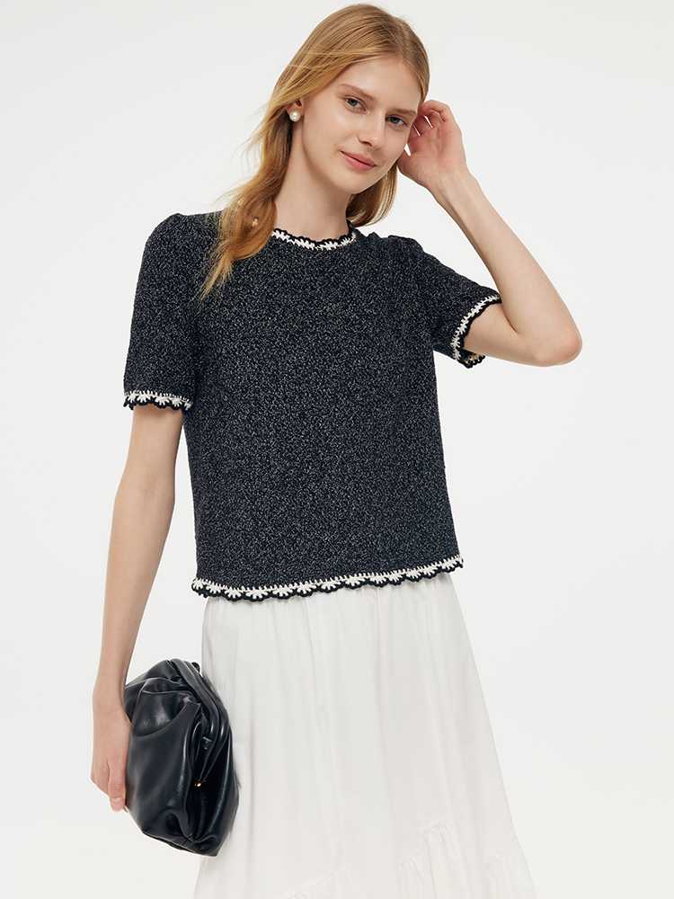 カットソー 上品な装飾縁取り半袖カットソー