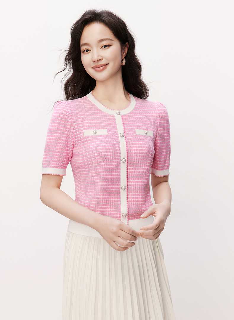 カットソー ツイード風カーディガン風半袖トップス