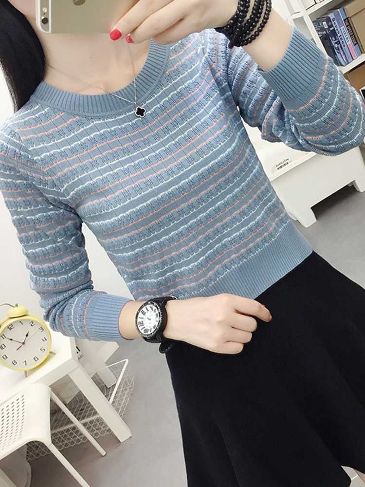 カットソー 柔らか質感 縞模様ニットカットソー