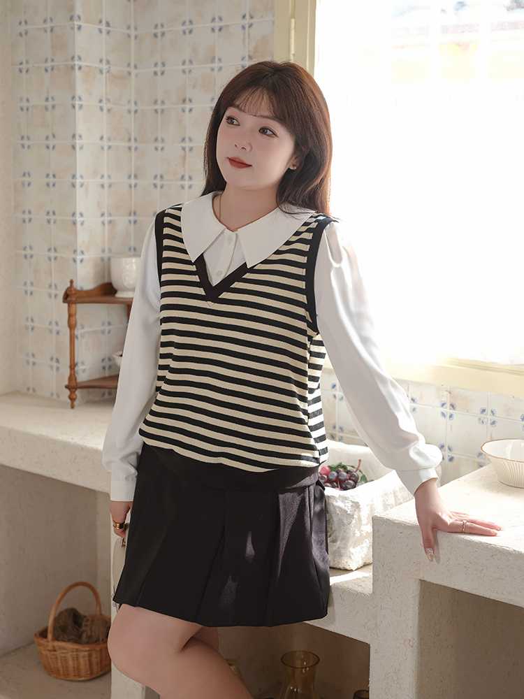 カットソー レトロ学院風ボーダーベスト