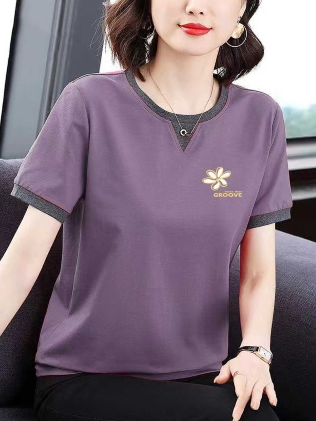 カットソー フラワーワンポイント カジュアルカットソー