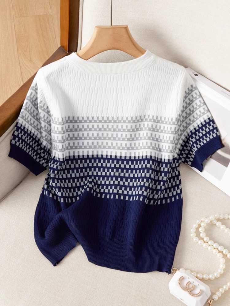 カットソー グラデーションチェック柄ニットカットソー