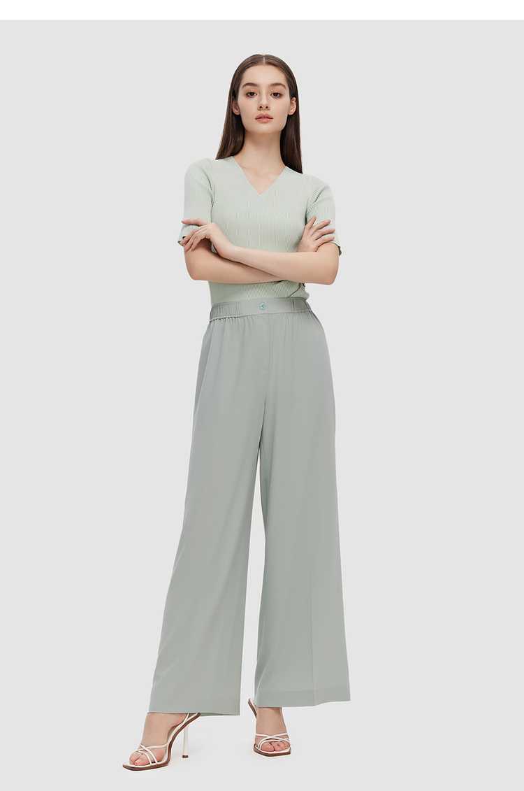 カットソー リブ編み上質Vネックカットソー