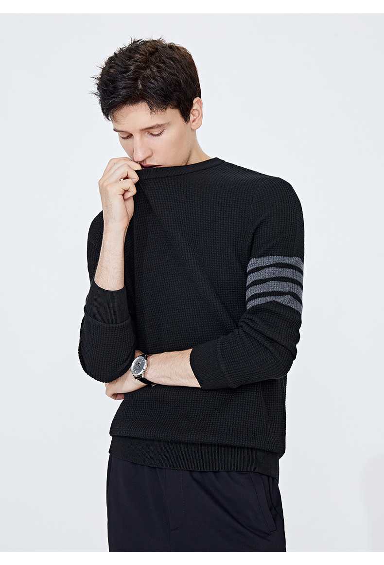 カットソー 袖ライン入りリブ編みニットプルオーバー