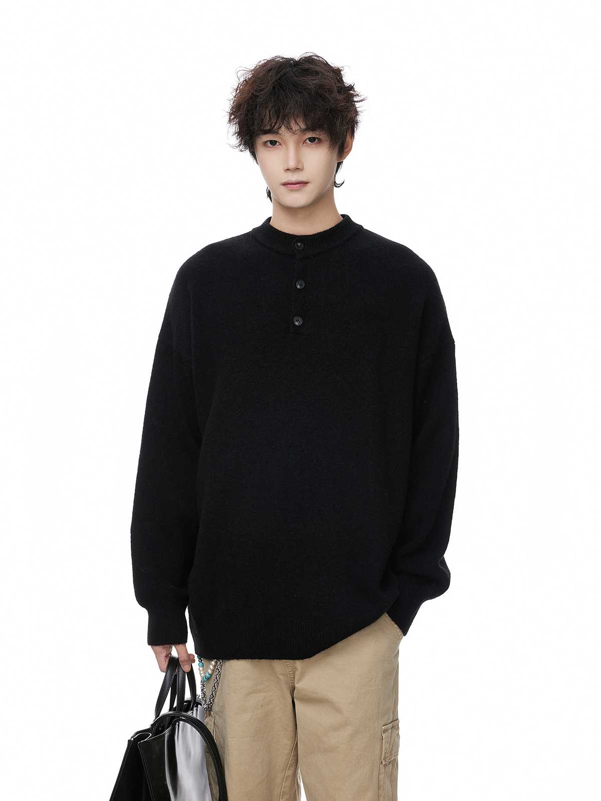  カットソー ヘンリーネック オーバーサイズ ニット