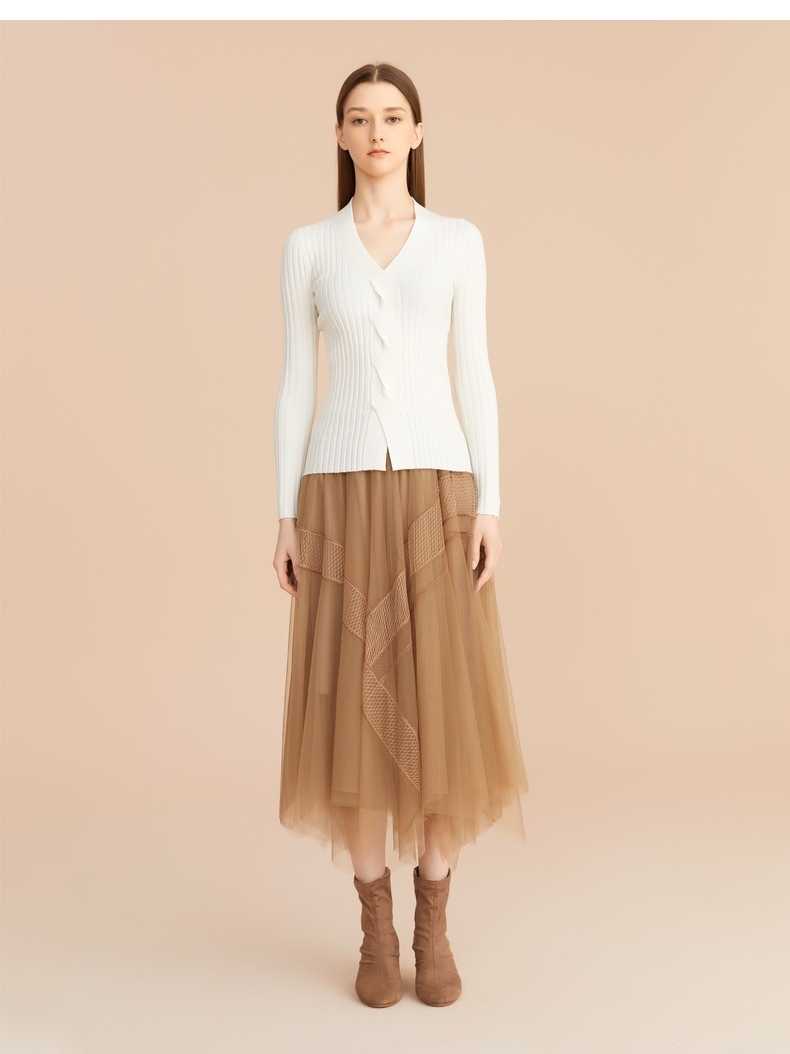 カットソー 縦リブ編み 上品カーディガン