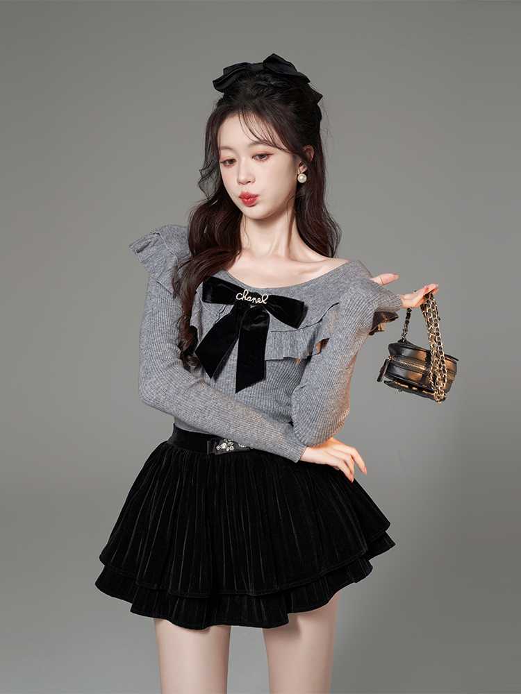 カットソー リボン飾り付き フリルカットソー