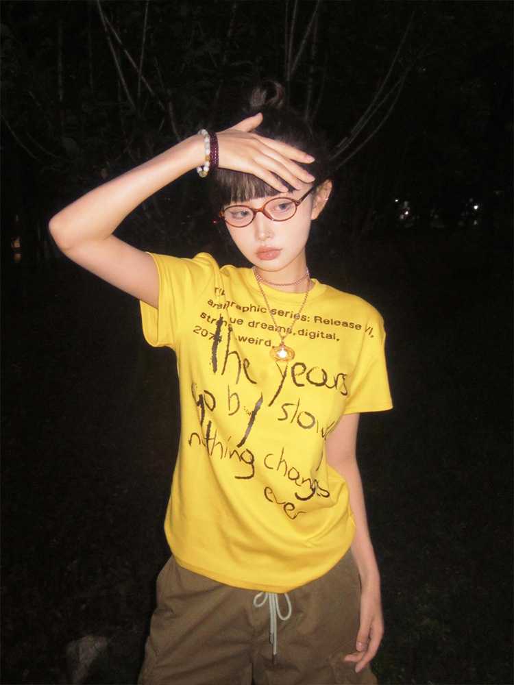 カットソー レトロ風味メッセージプリント半袖