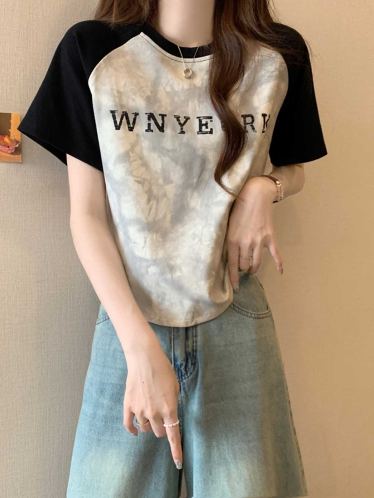 カットソー ラグラン文字入り半袖カットソー