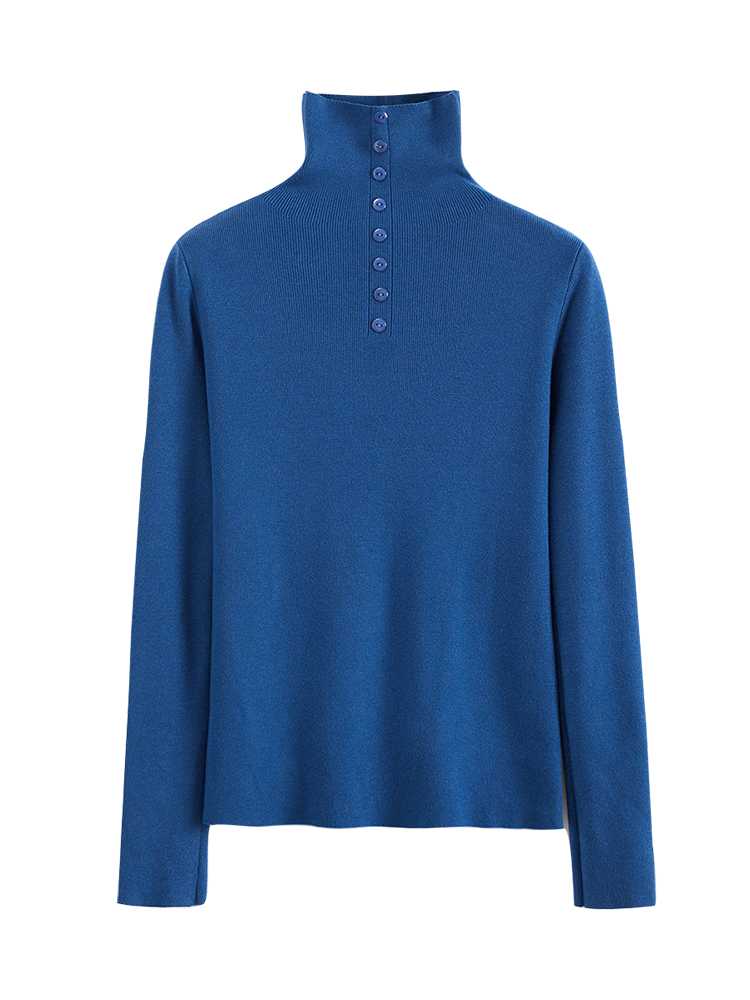 カットソー 洗練された前開きハイネックカットソー