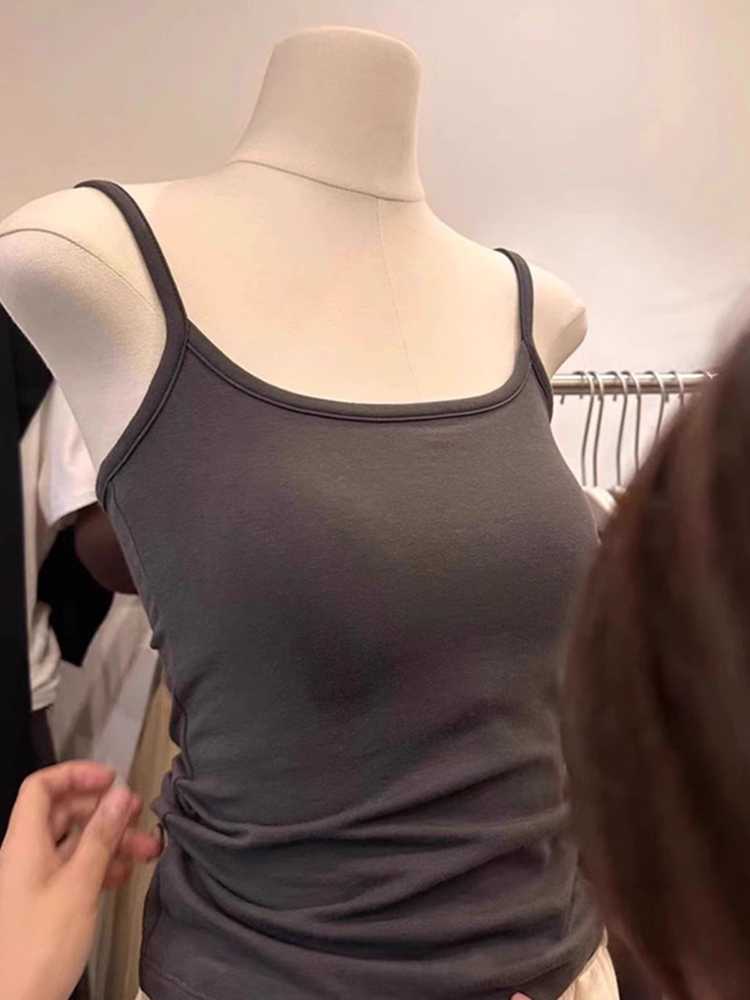 カットソー シンプル細紐キャミソールトップス