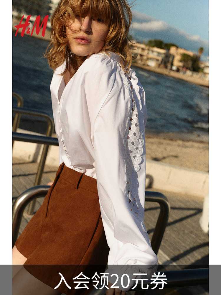 カットソー 刺繍レース袖デザインブラウス