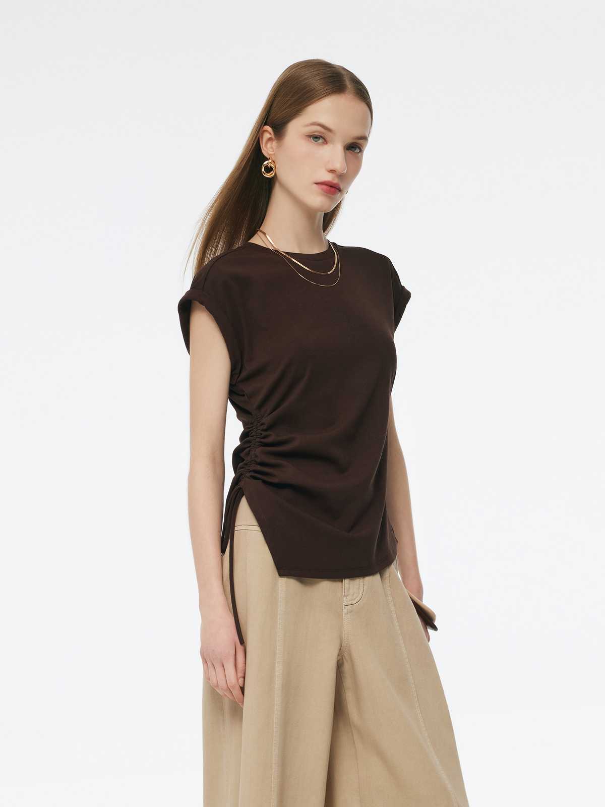 カットソー サイドギャザー デザイン カットソー