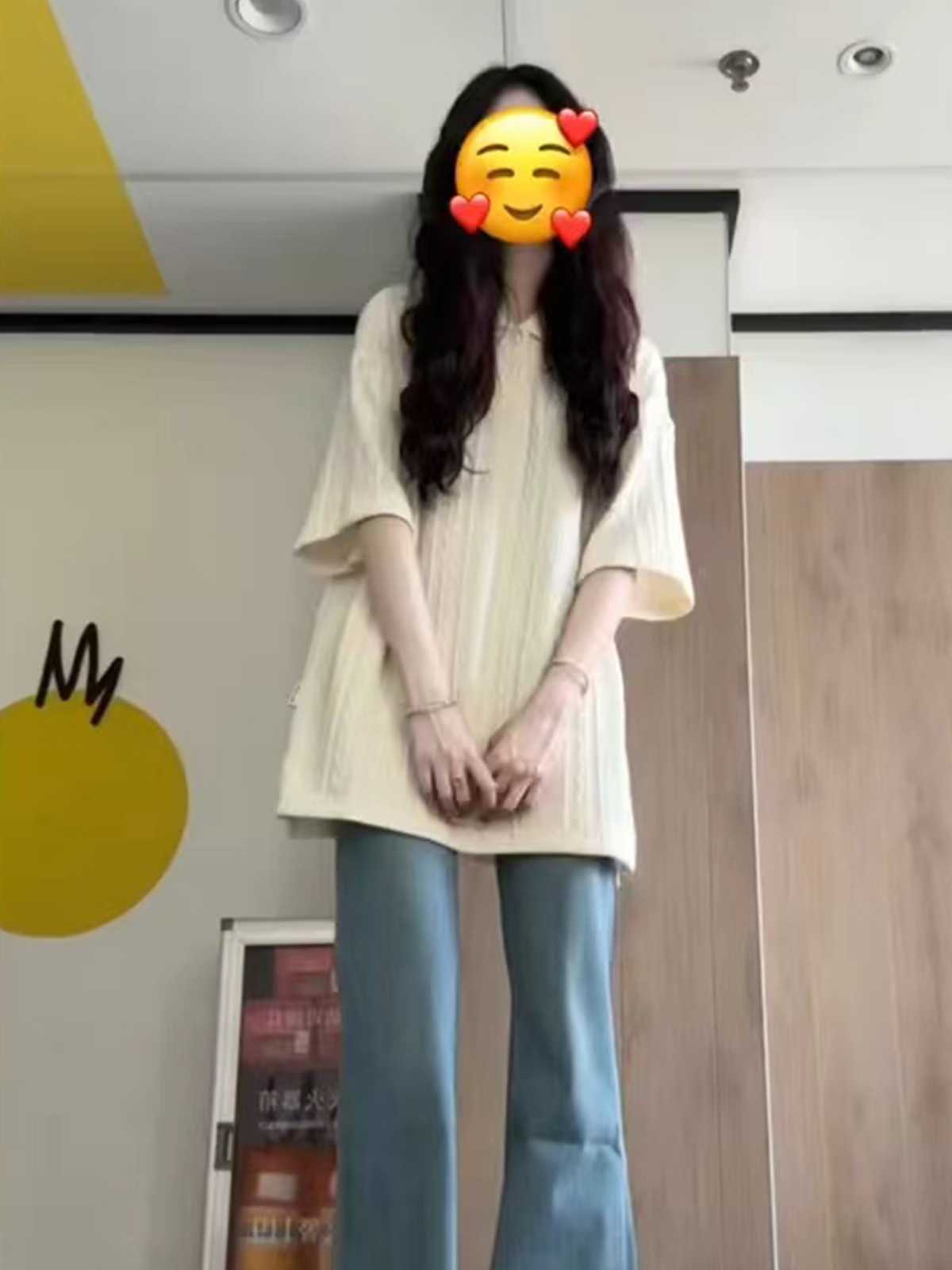 カットソー 立体縄編み ゆったりポロシャツ