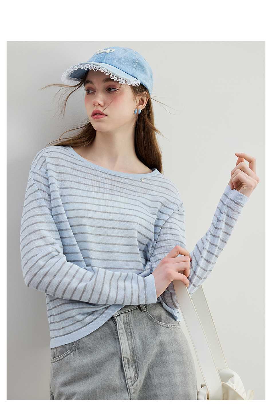 カットソー ボーダー柄リラックスニットトップス