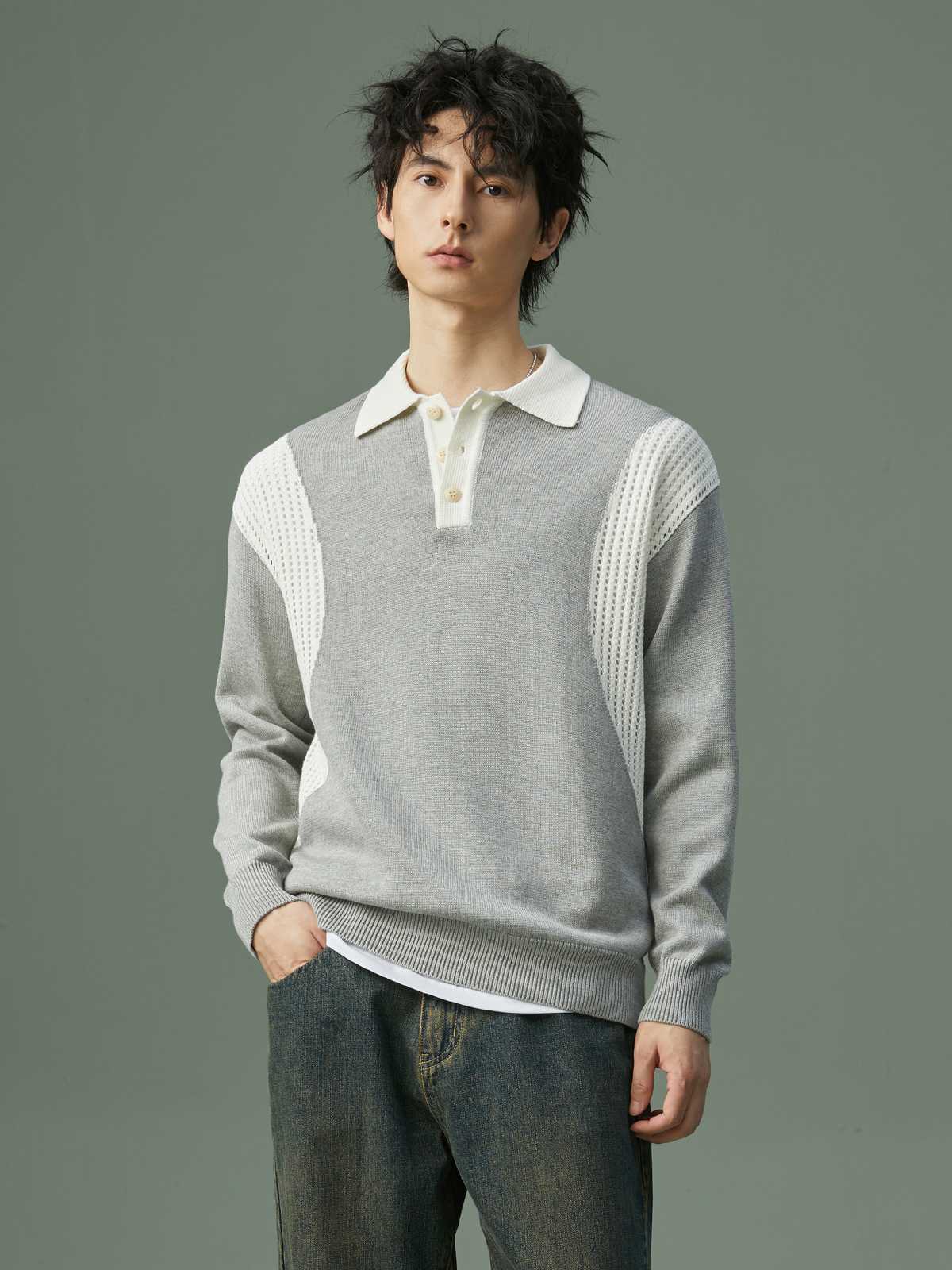 カットソー 切り替えニット ポロカラーカットソー