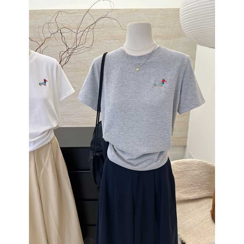 カットソー シマウマ刺繍入り丸首半袖カットソー