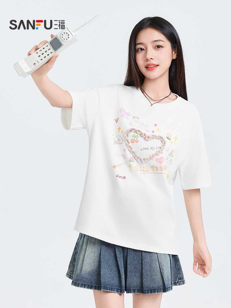 カットソー ハートモチーフ刺繍 半袖カットソー