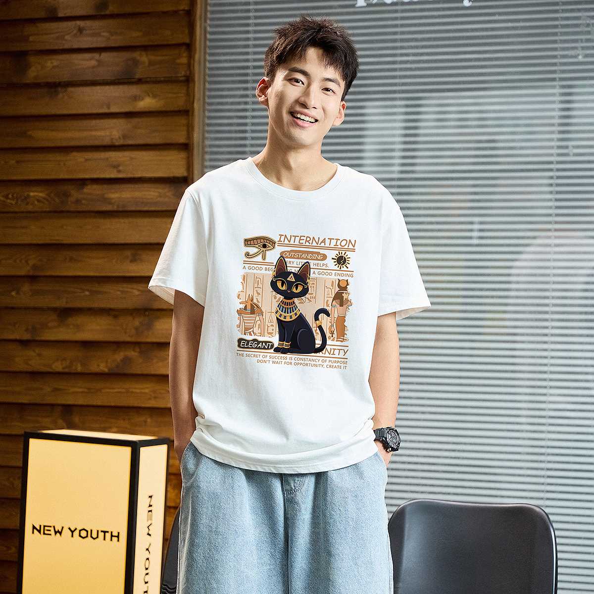 カットソー 古代猫神イラスト半袖カットソー