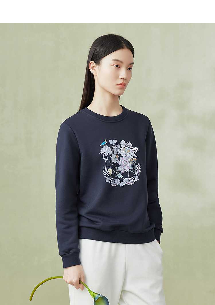 カットソー 花鳥刺繍 スウェット長袖