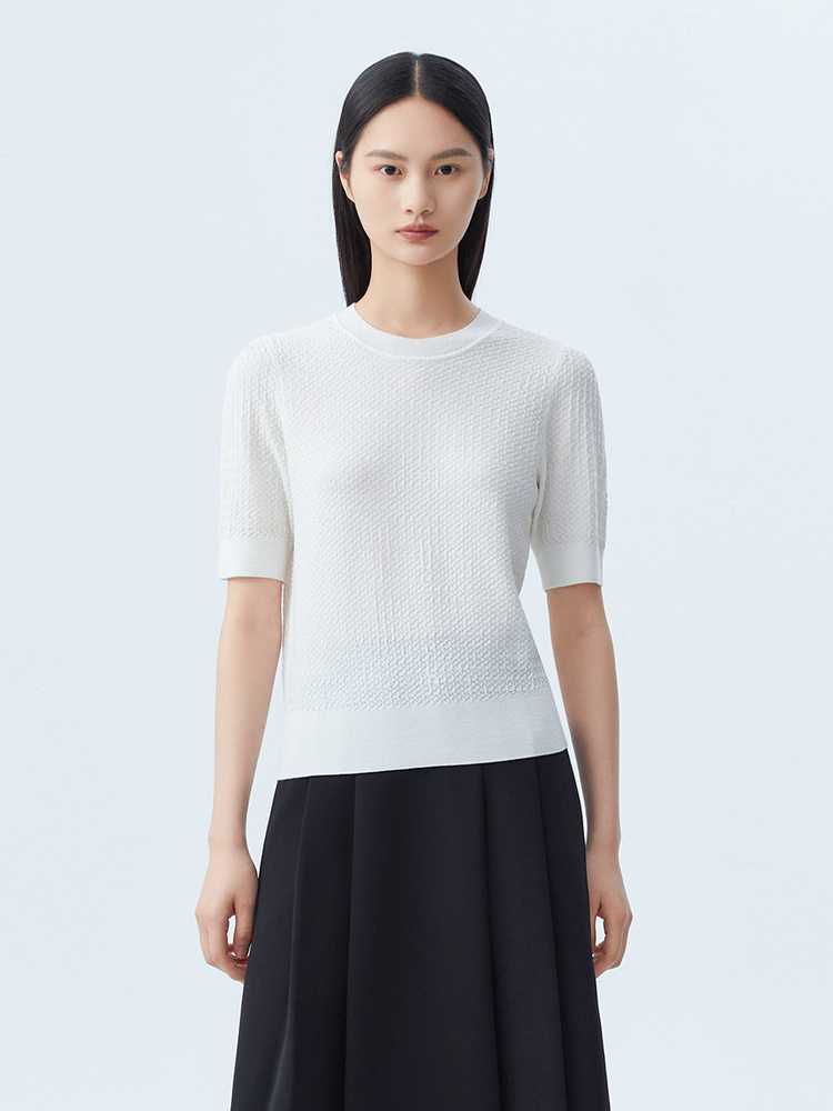 カットソー 立体編み模様の上質半袖ニット