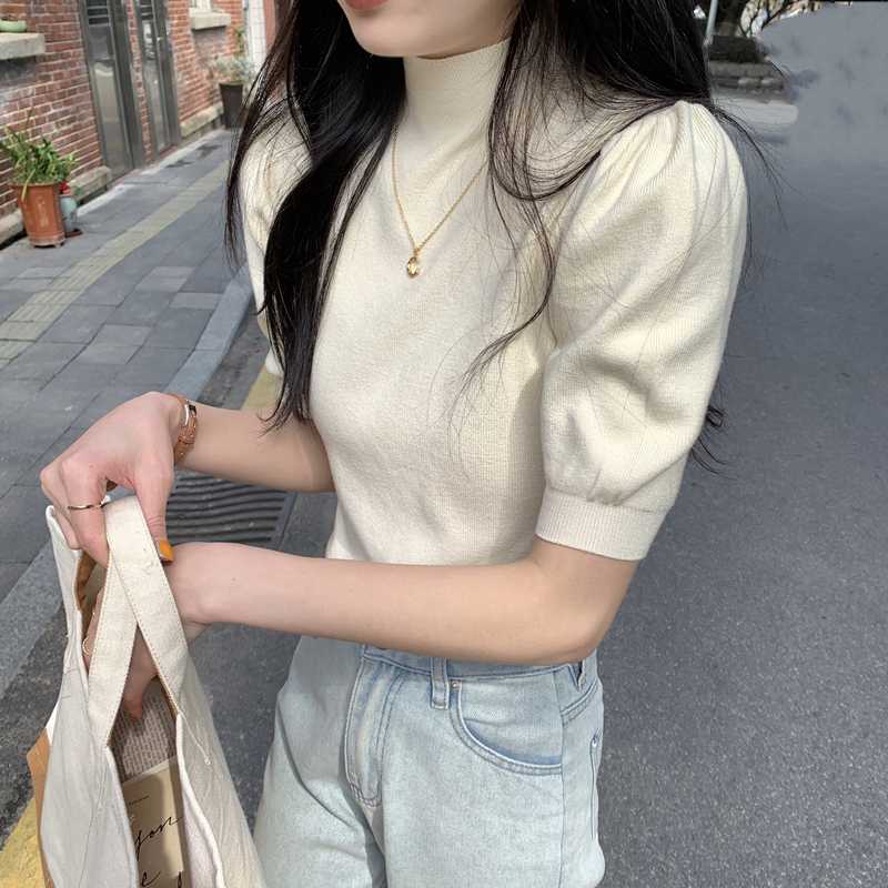 カットソー 優美パフスリーブハイネック