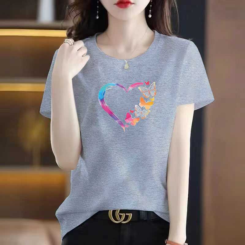 カットソー 蝶々ハート柄 丸首カットソー