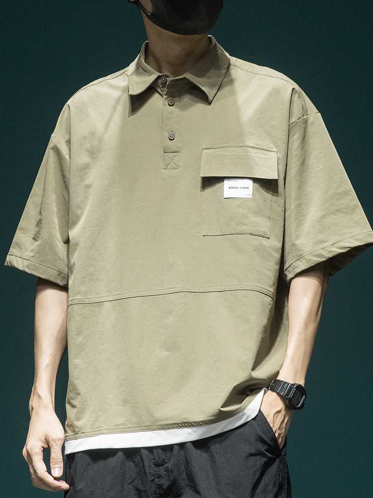 カットソー ポケット付きスタイリッシュポロシャツ