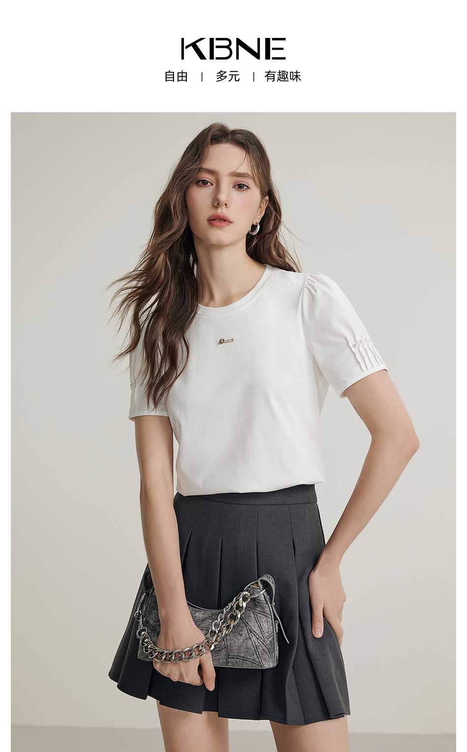 カットソー パフスリーブ シンプル半袖カットソー