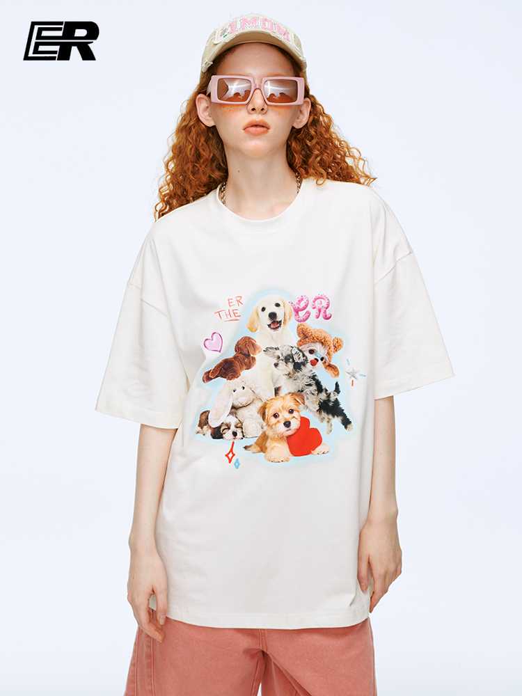 カットソー 愛犬集合プリント半袖カットソー