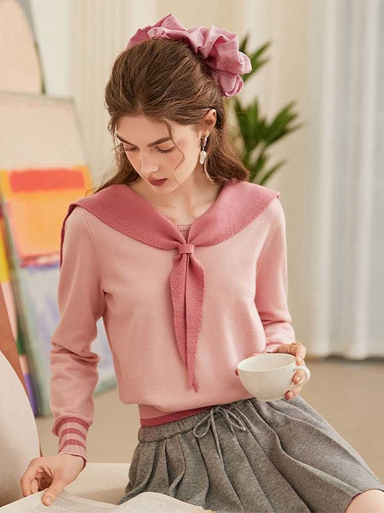 カットソー 優美セーラーカラーVネックニット