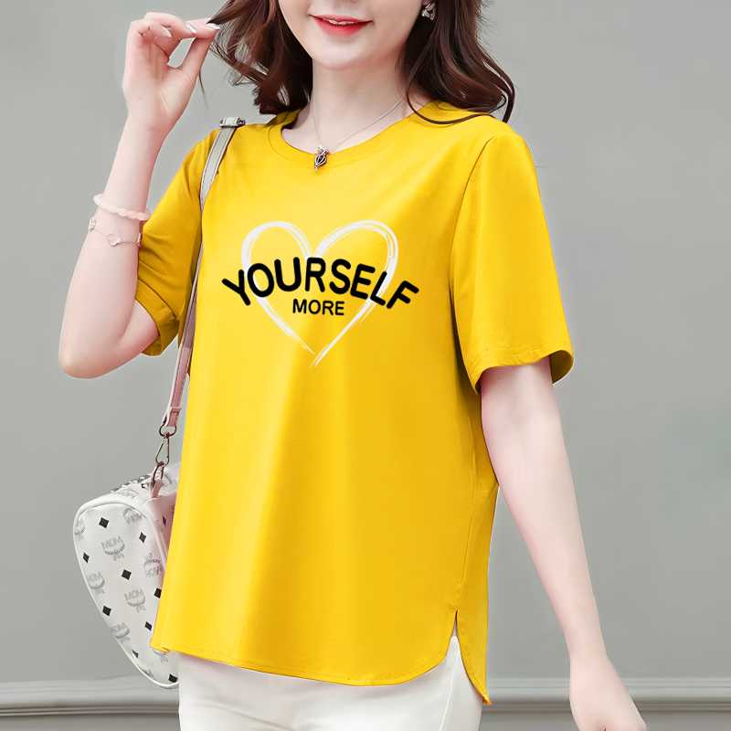 カットソー ハートメッセージ 丸首半袖カットソー