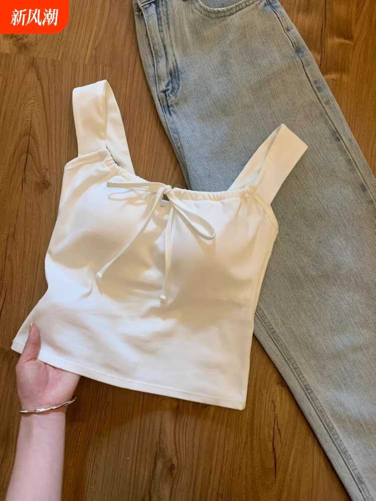 カットソー リボン結び肩紐デザイン七分丈カットソー