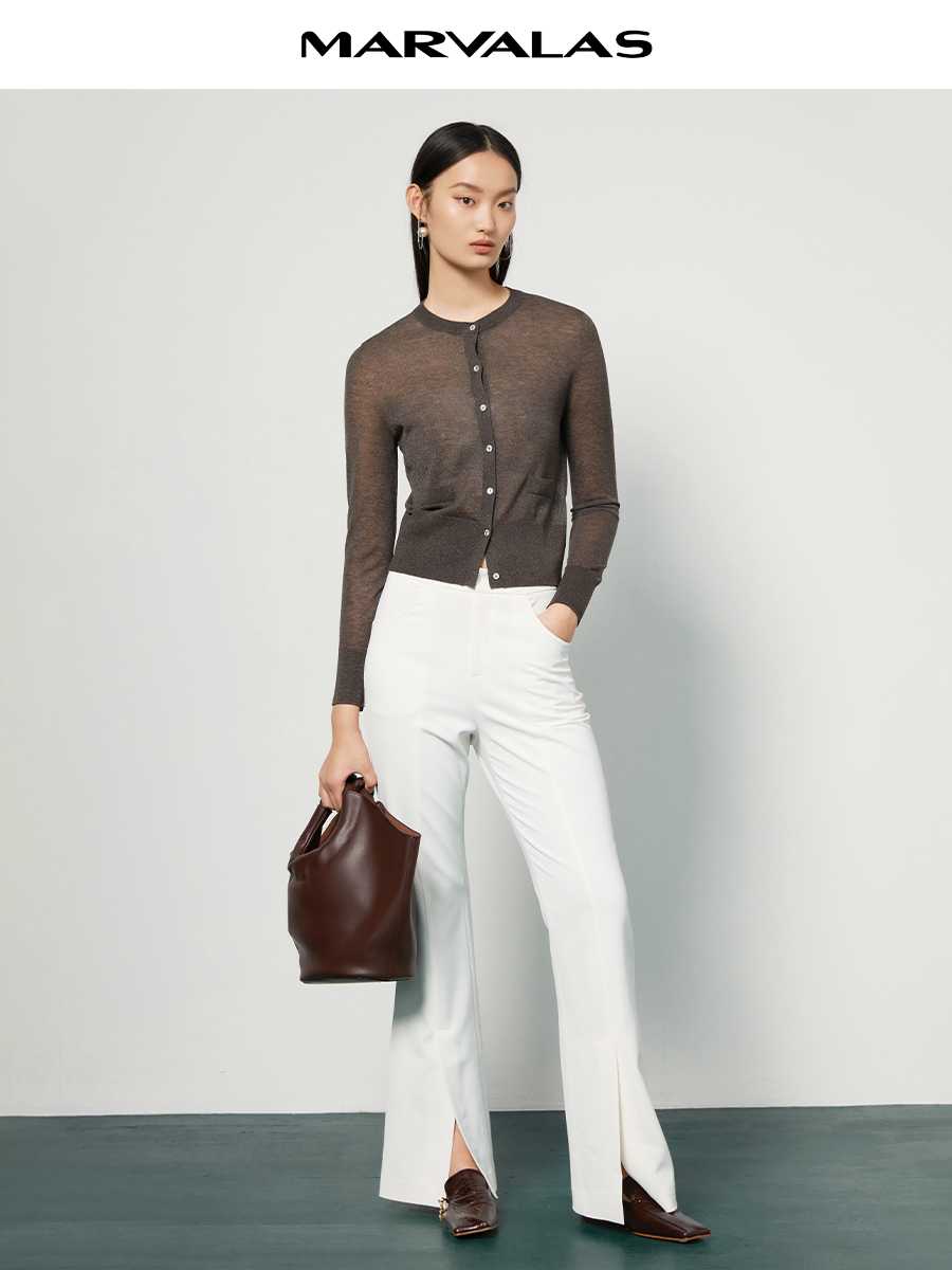 カットソー シアー素材のノーカラーカーディガン