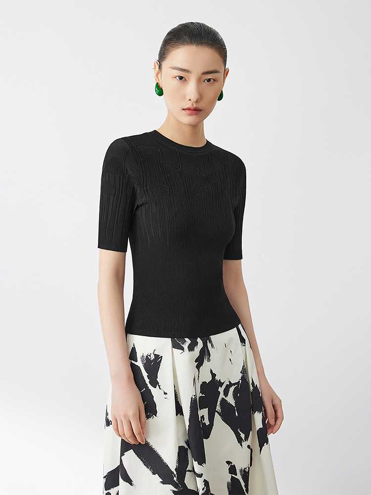 カットソー 凹凸模様入り美シルエット半袖ニット