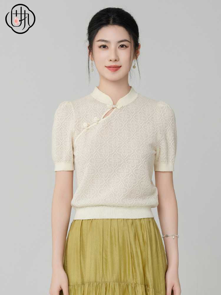 カットソー 唐風模様 チャイナ風ニット半袖