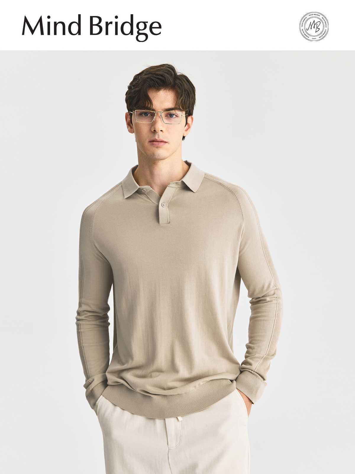 カットソー 洗練ポロシルエット長袖カットソー