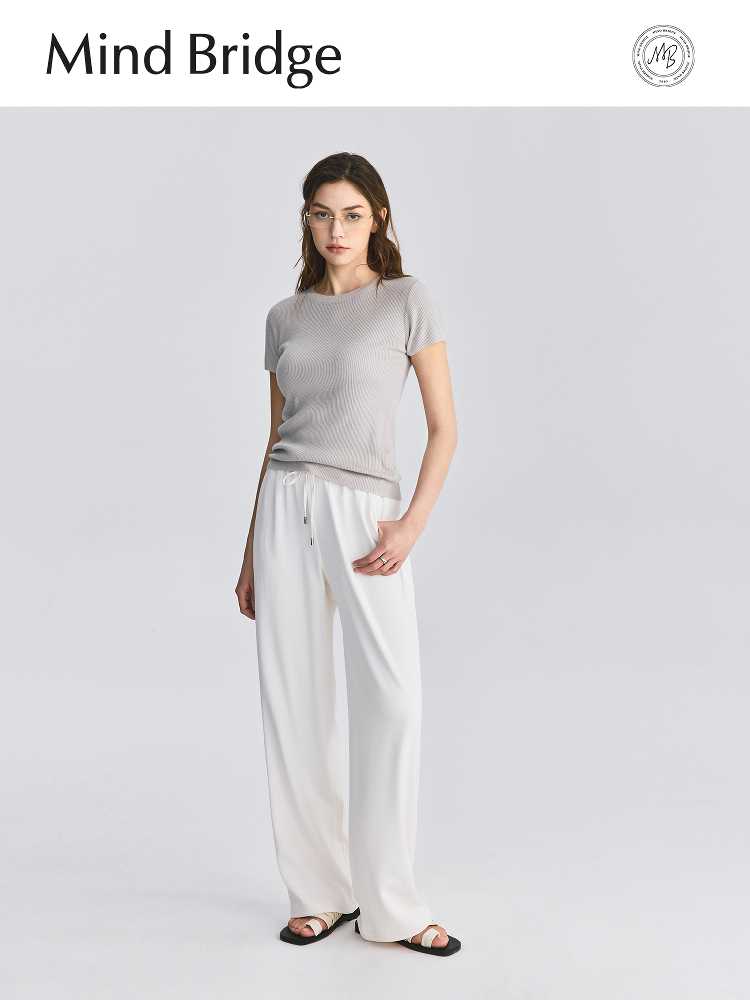 カットソー リブ編み フィット 半袖カットソー