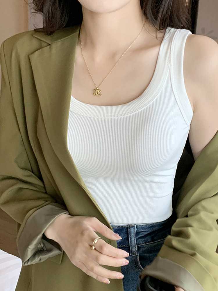 カットソー シンプルリブタンクトップ