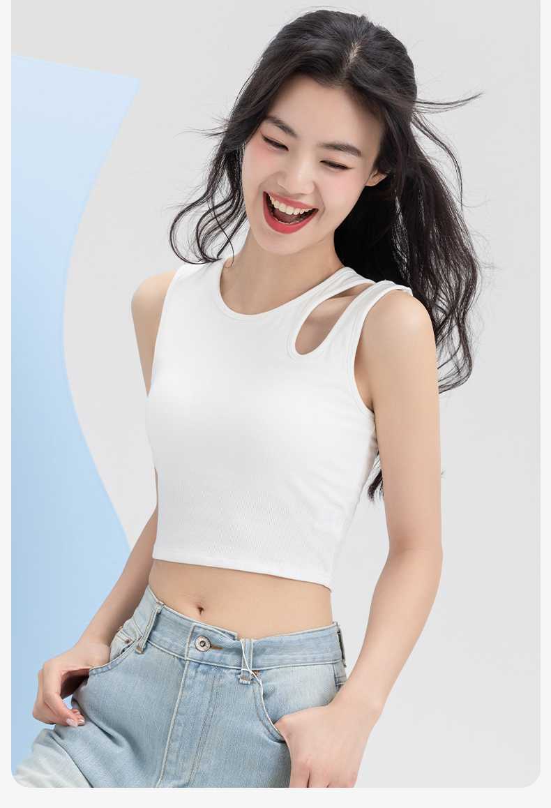 カットソー シンプル美ライン七分丈ノースリーブ