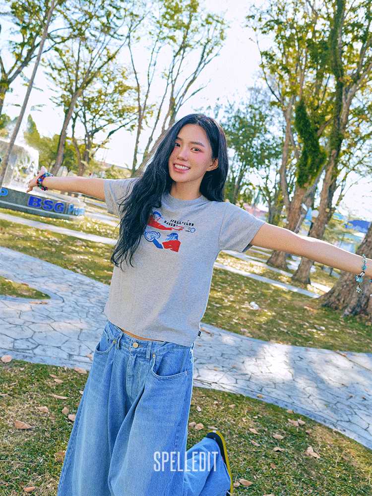 カットソー レトロ風イラスト入り半袖