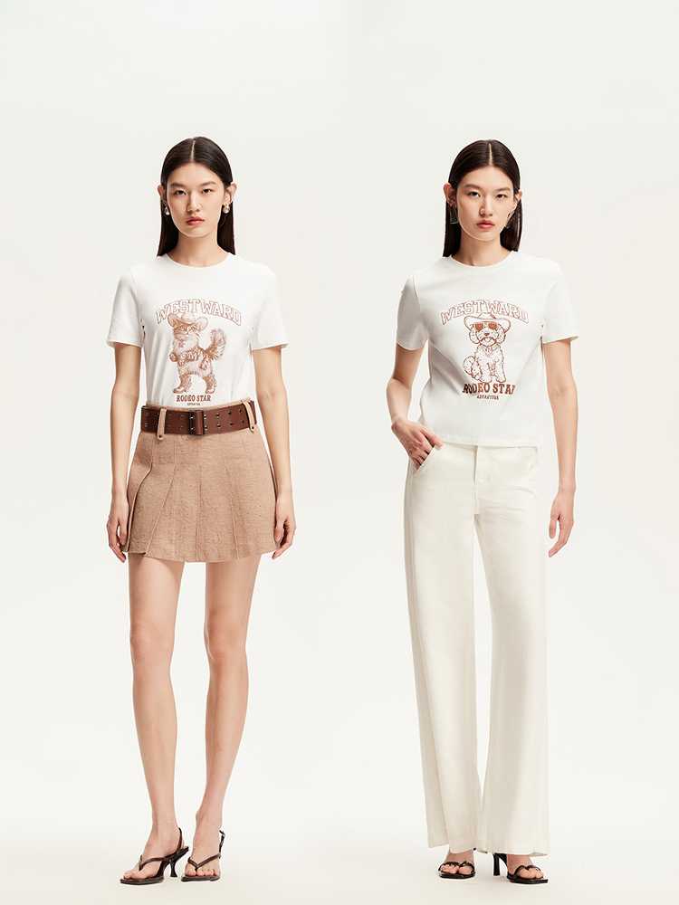 カットソー 動物イラスト入りカジュアル半袖